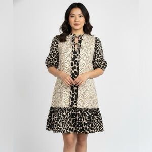 NWT Garrie B Women’s Animal Print Two-toned Puff Sleeves Casual Dress Sz S